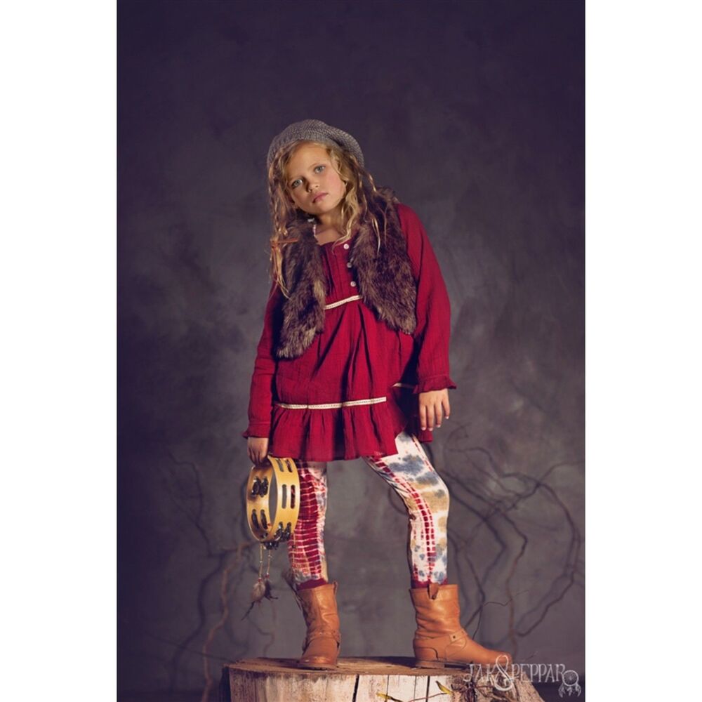 Jak & Peppar Girls 10 12 14 Farrah burgundy red peasant blouse shirt top dress